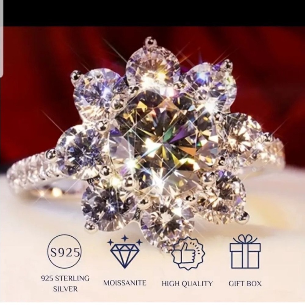 Moissanite Flower Ring  sterling Silver